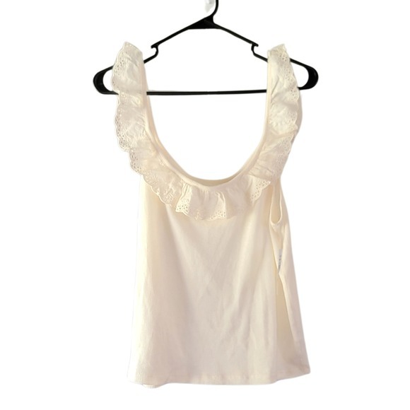 American Eagle‎ Ruffle Tank Top Eyelet Trim Sleeveless Cream XL - Picture 1 of 4